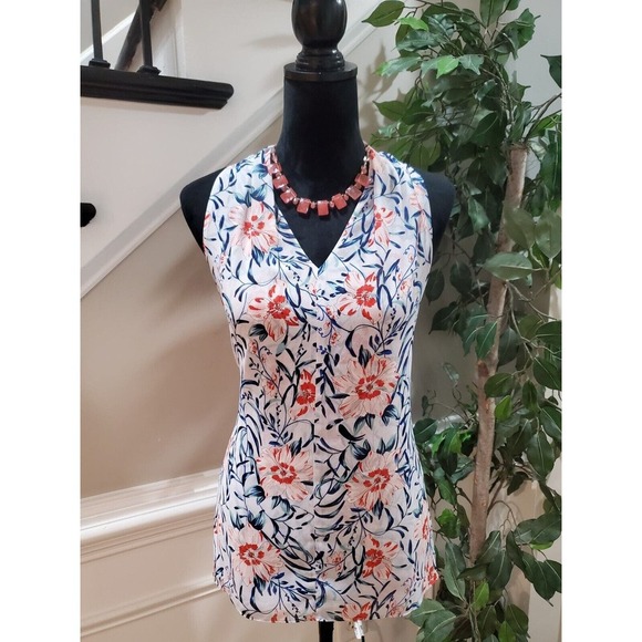 CAbi Tops - Cabi Women's White Floral 100% Polyester V-Neck Sleeveless Casual Top Blouse S